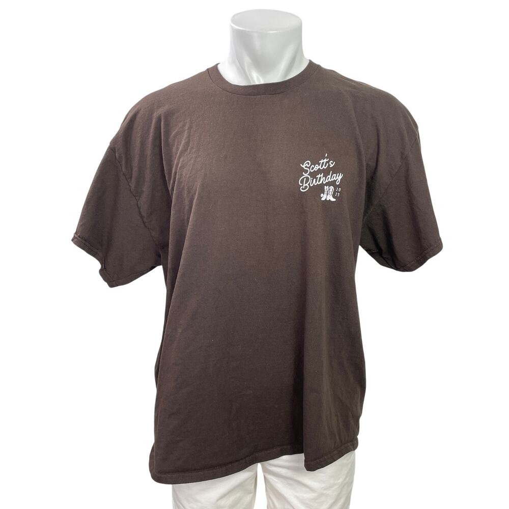 Men's Brown Yeehaw Cowboy Cat Western Graphic Short Sleeve T Shirt Tee Top 2XL